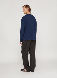 Work Blue_1QTY // Pull col rond et finitions côtelées en laine - Work Blue