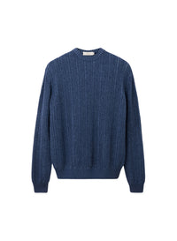 Work Blue_1QTY // Pull à côtes verticales en laine - Work Blue