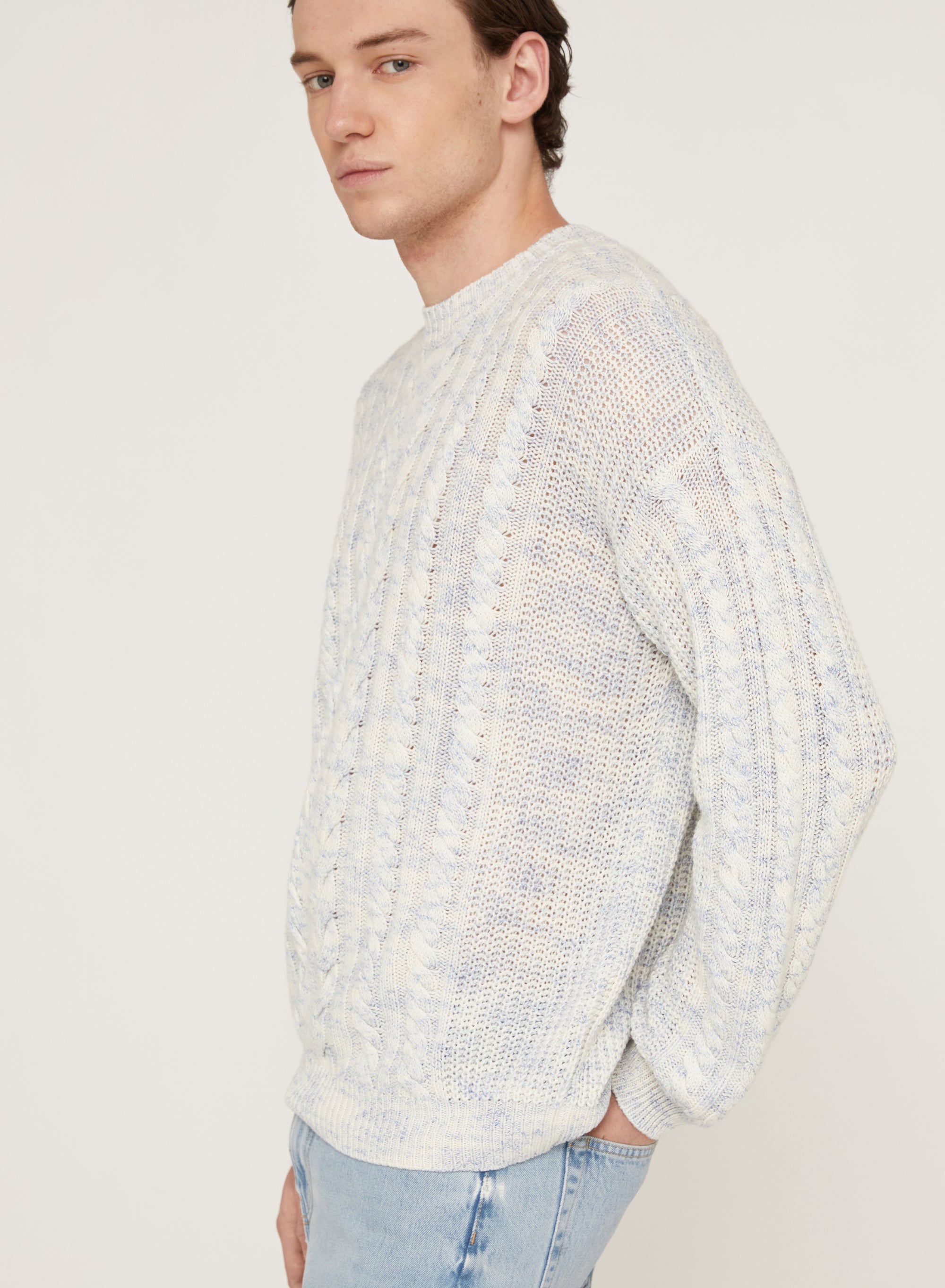 Jeans_1QTY // Pull à maille torsadée effet chiné en laine - Jeans