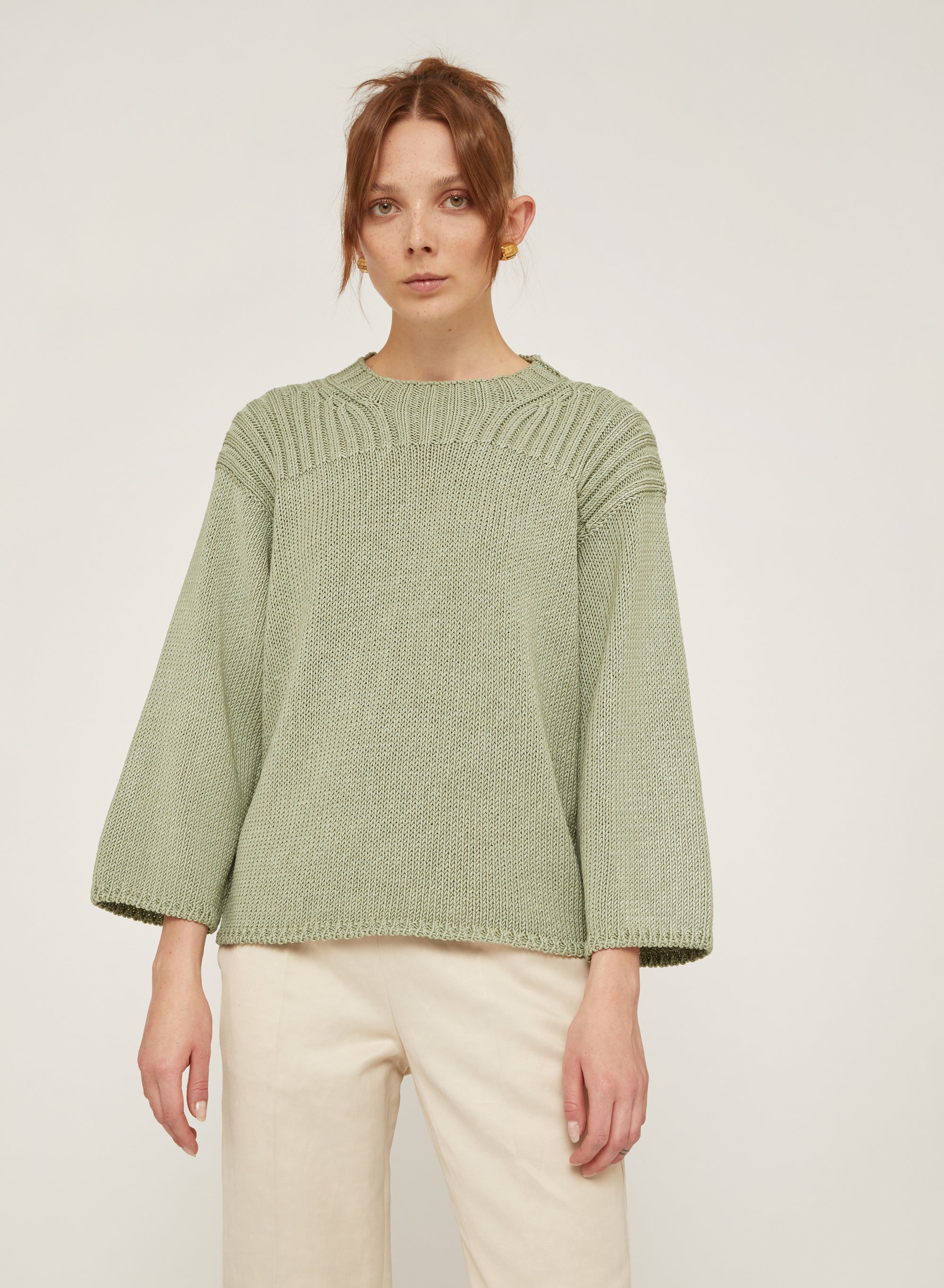 Mint_1QTY // Pull côtelé à empiècements en soie - Mint