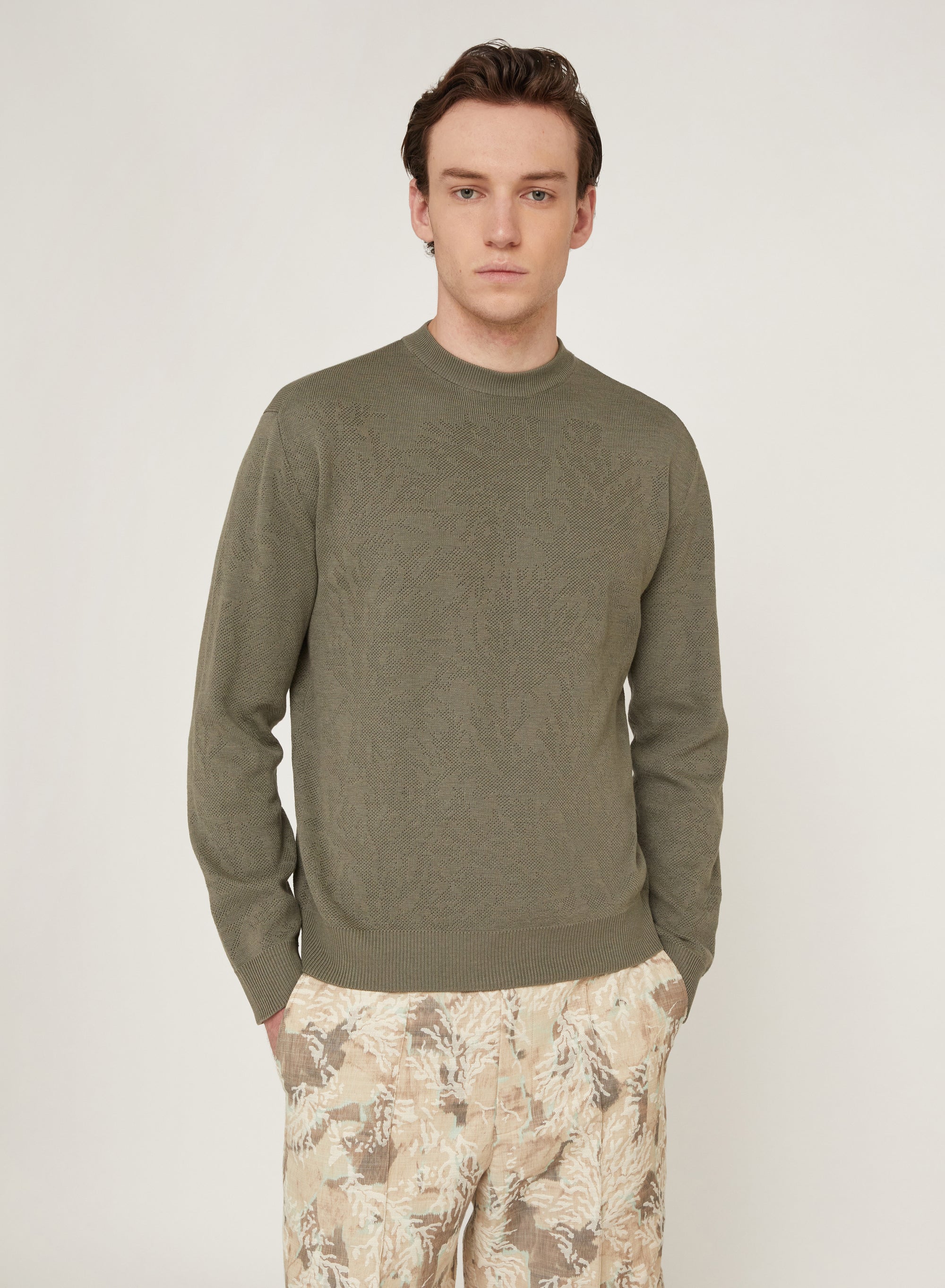 Sage_1QTY // Pull à motif texturé jacquard en soie mélangée - Sage