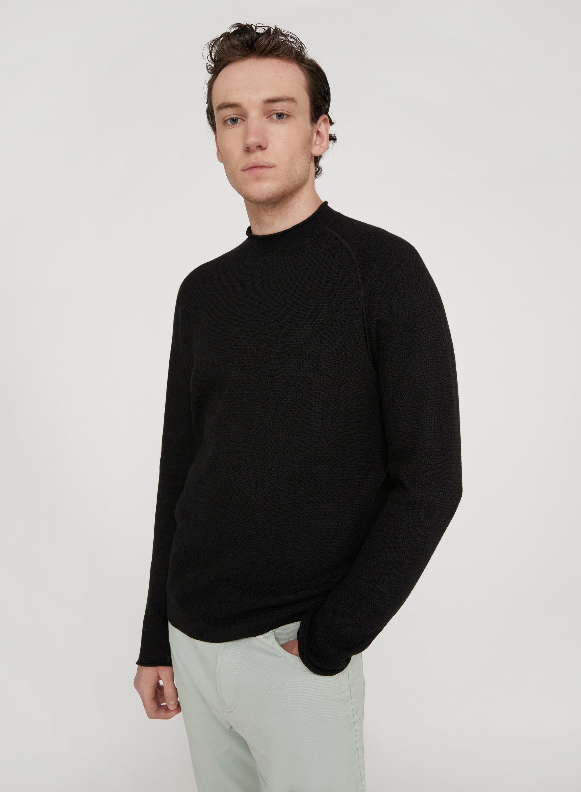 Nero_1QTY // Pull à motif et finitions côtelées en soie mélangée - Nero