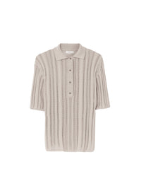 Perla_1QTY // Polo à rayures ajourées et côtelées en soie - Perla