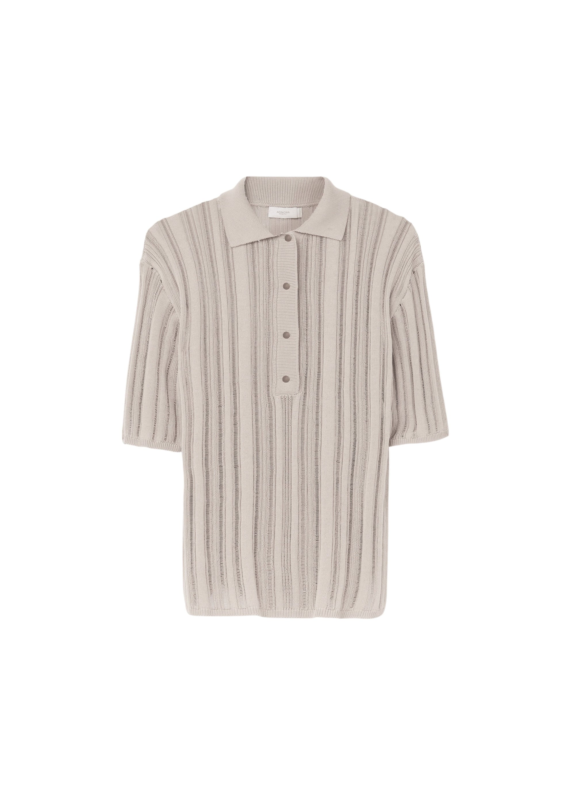 Perla_1QTY // Polo à rayures ajourées et côtelées en soie - Perla