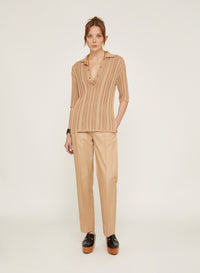 Mou_1QTY // Polo à rayures ajourées et côtelées en soie - Mou