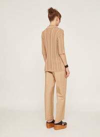 Mou_1QTY // Polo à rayures ajourées et côtelées en soie - Mou