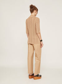 Polo à rayures ajourées et côtelées en soie - Perla