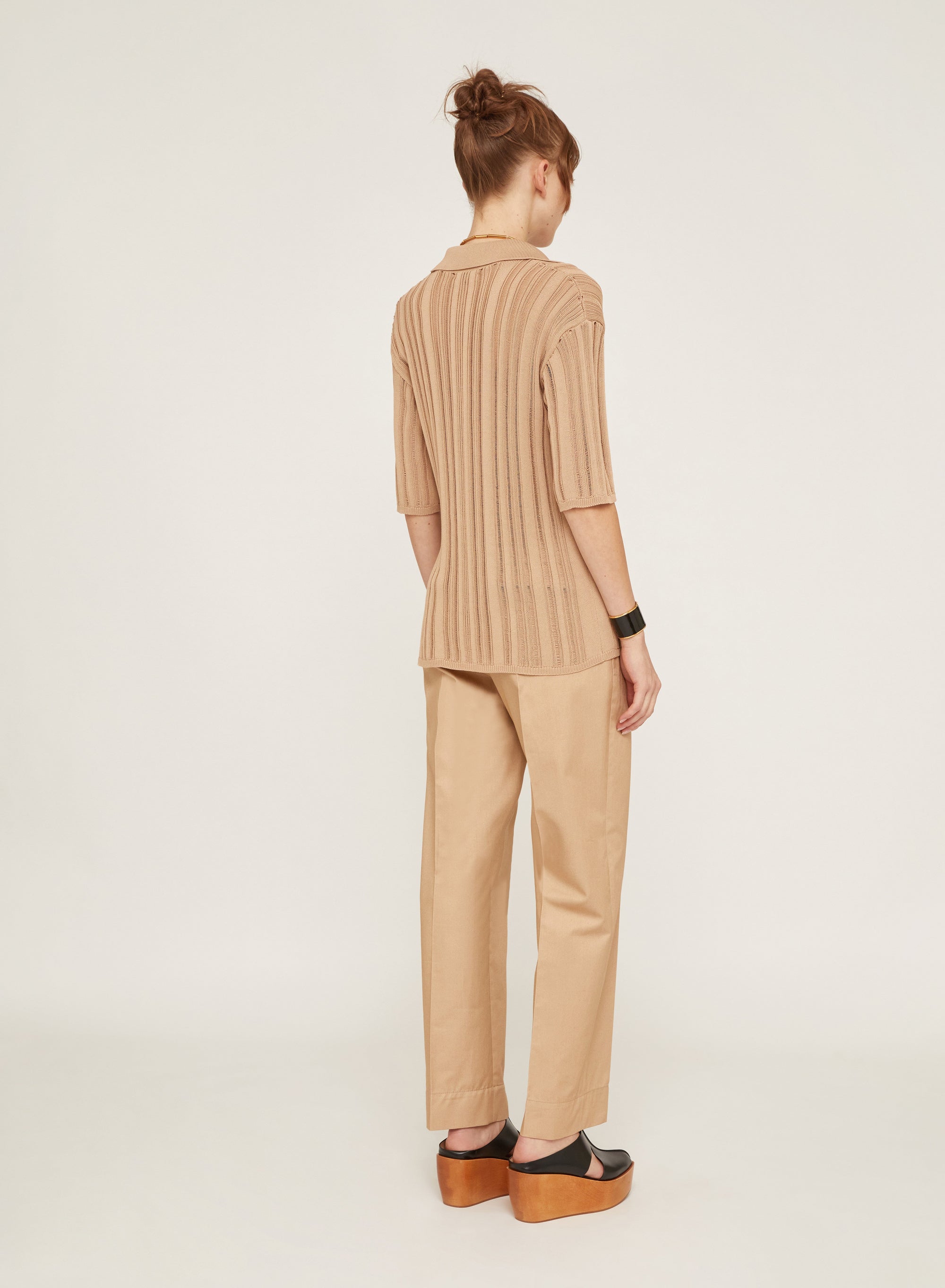 Polo à rayures ajourées et côtelées en soie - Perla