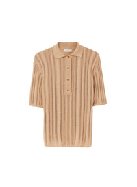 Mou_1QTY // Polo à rayures ajourées et côtelées en soie - Mou