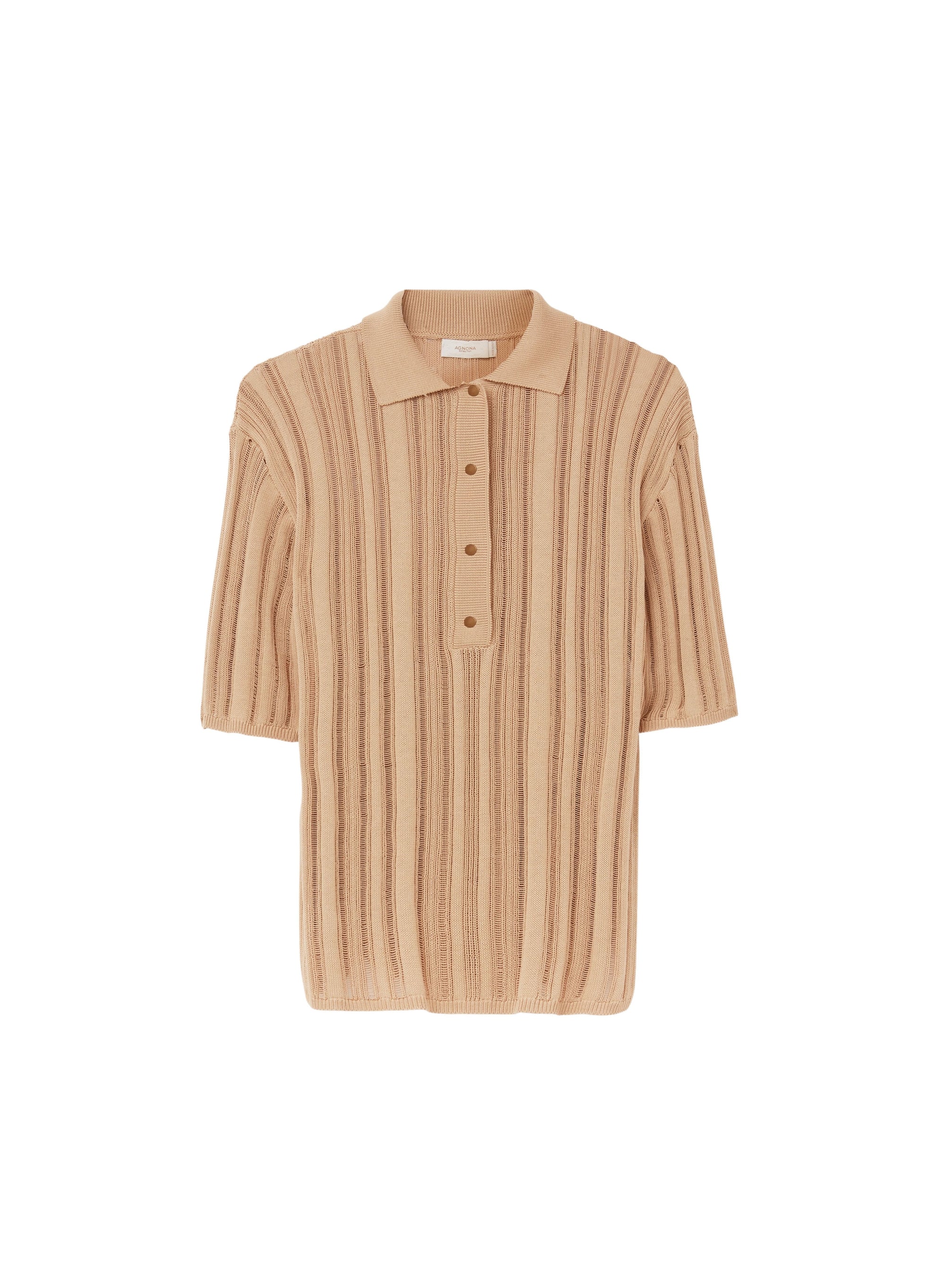 Mou_1QTY // Polo à rayures ajourées et côtelées en soie - Mou