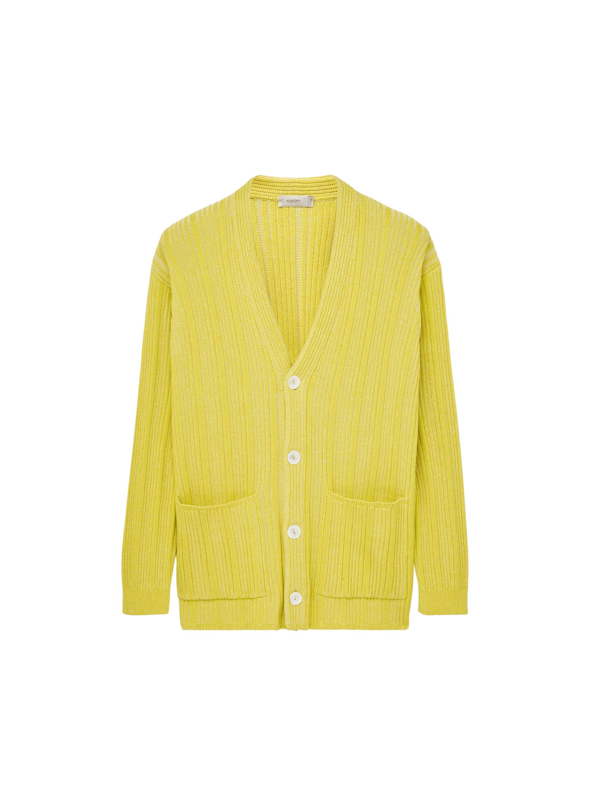 Limone_1QTY // Cardigan à maille côtelée et boutons nacrés en laine mélangée - Limone