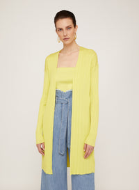 Limone_1QTY // Cardigan long à maille côtelée en soie mélangée - Limone