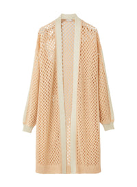 Peach_1QTY // Cardigan long ajouré en laine - Peach