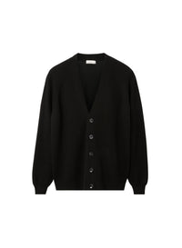 Nero_1QTY // Cardigan à maille côtelée en laine - Nero