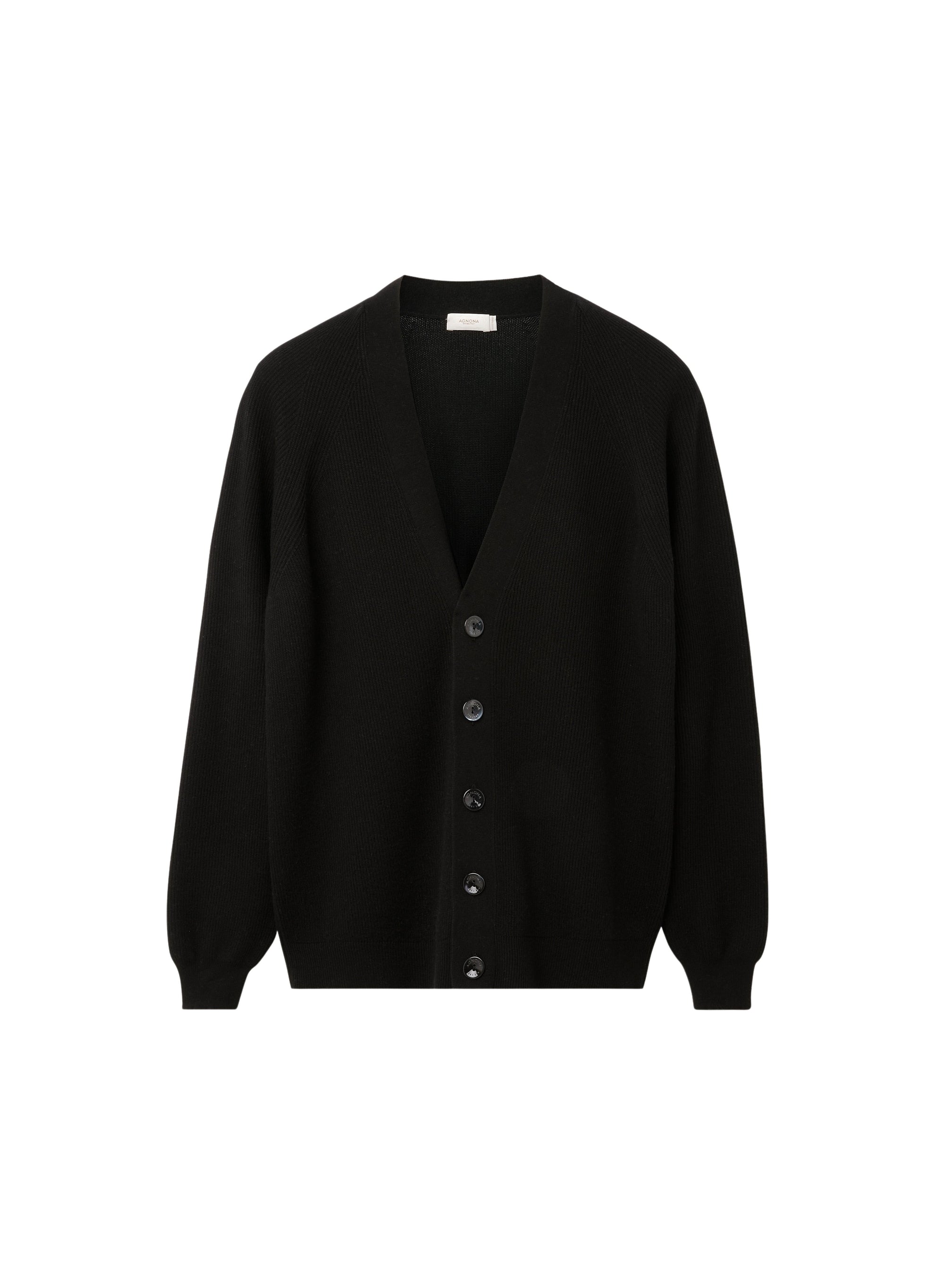 Nero_1QTY // Cardigan à maille côtelée en laine - Nero