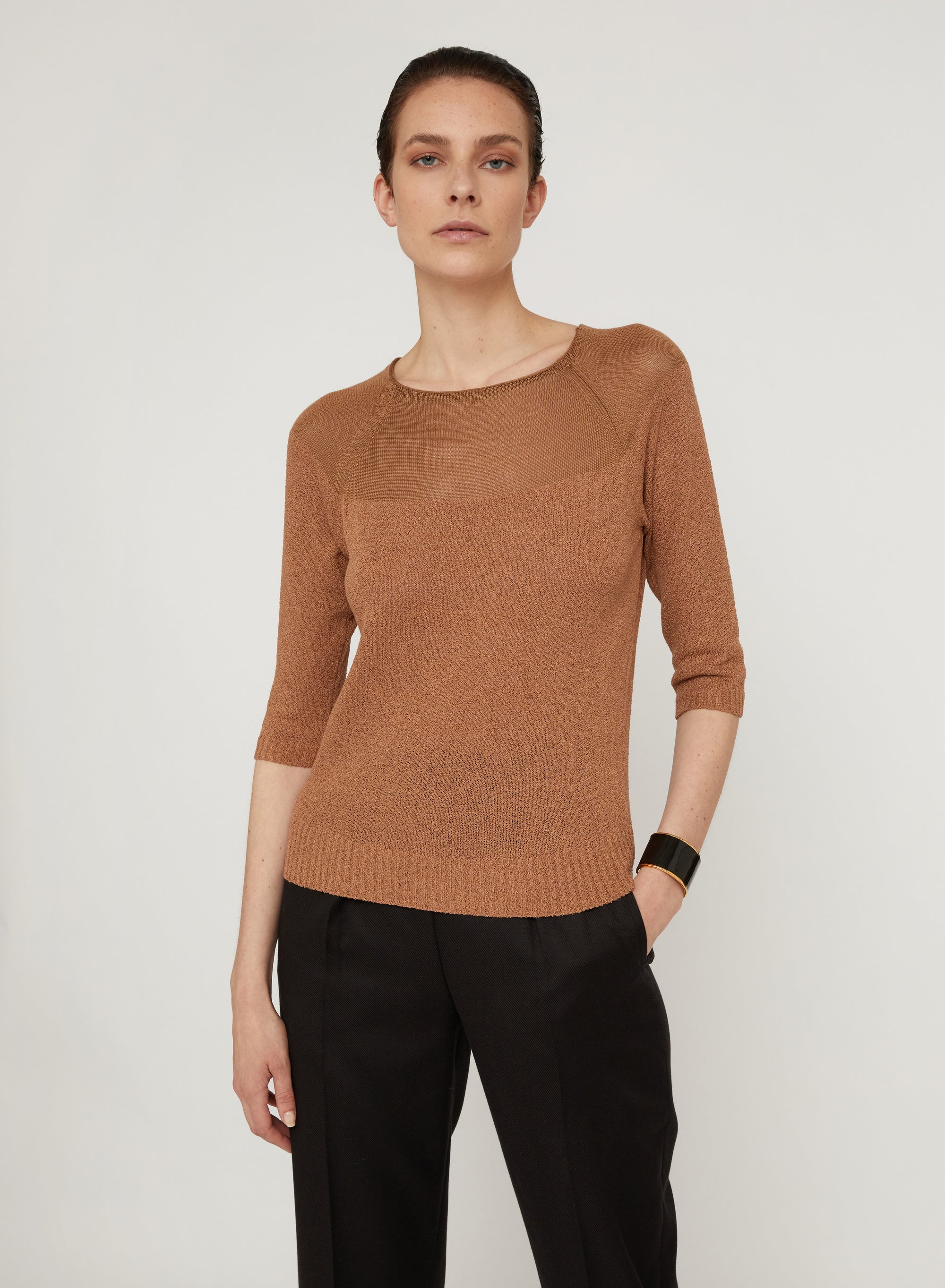 Lion_1QTY // Pull à empiècement ajouré en laine - Lion