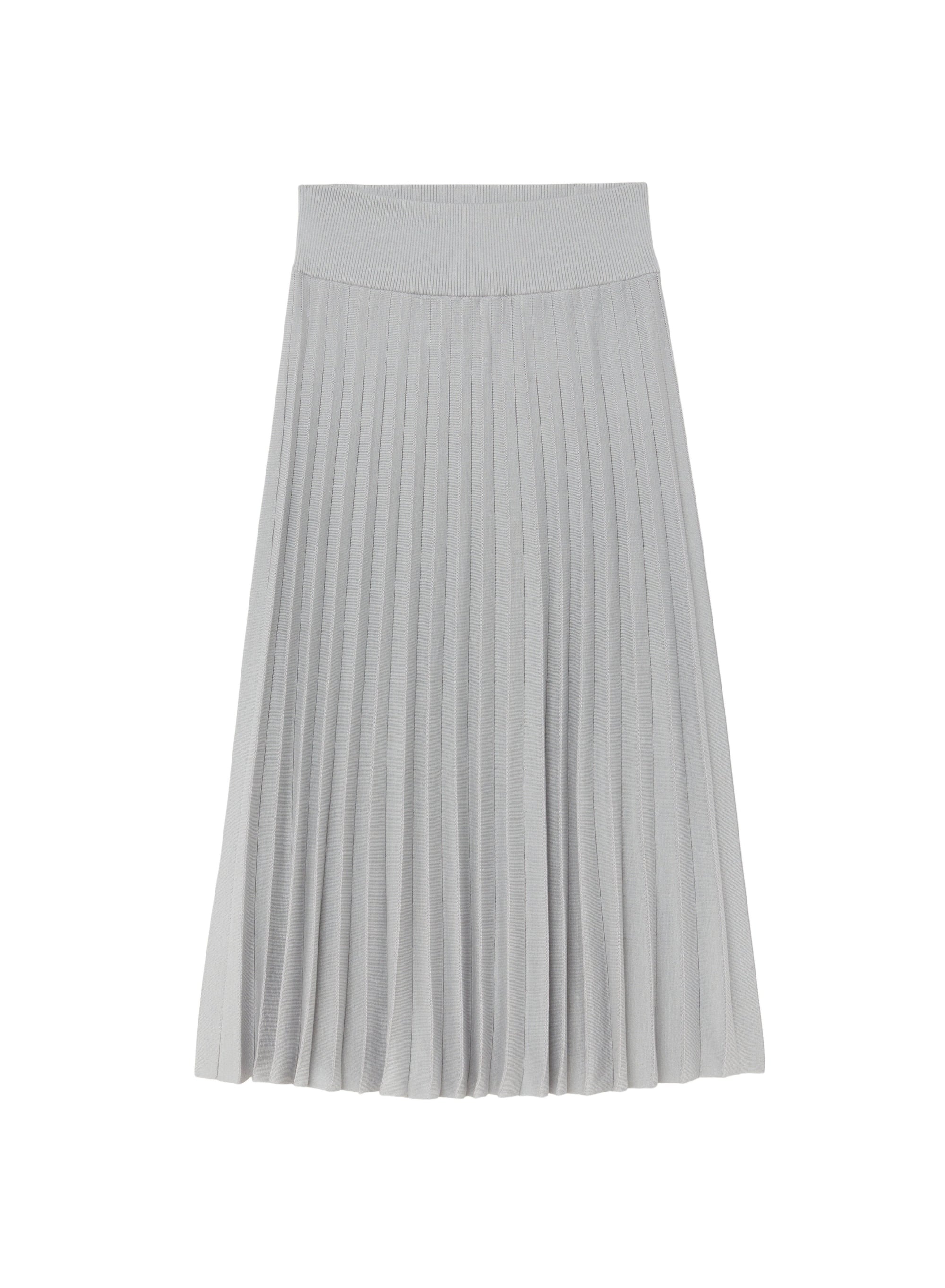 Perla_1QTY // Jupe plissée midi à taille côtelée en soie - Perla
