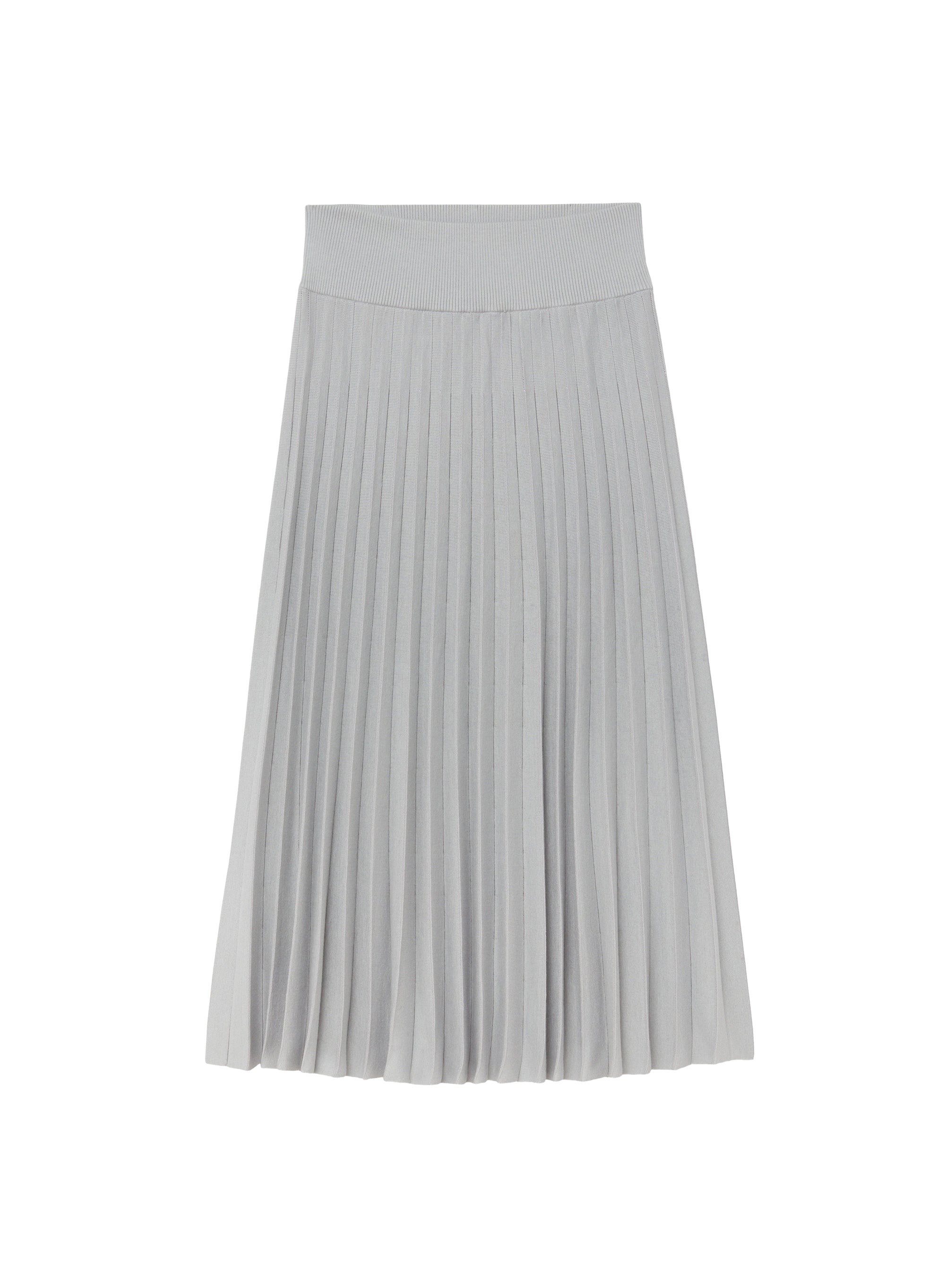 Pleated midi skirt with ribbed waist in silk - Perla