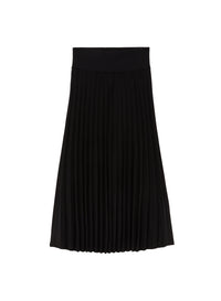 Pleated midi skirt with ribbed silk waist - Nero