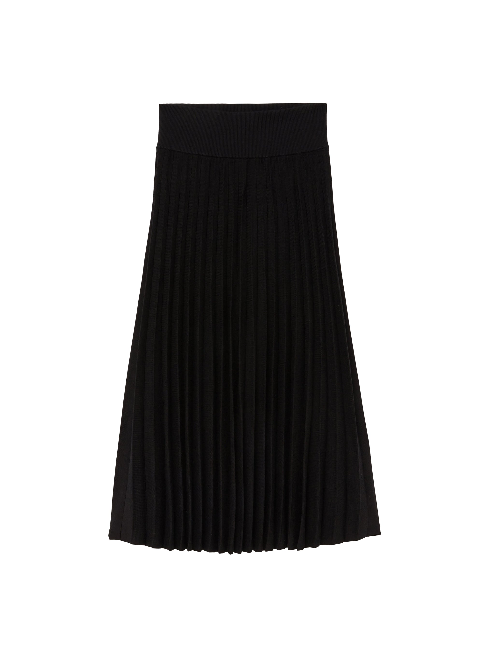 Pleated midi skirt with ribbed silk waist - Nero