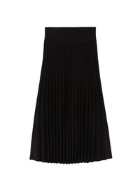 Nero_1QTY // Jupe plissée midi à taille côtelée en soie - Nero