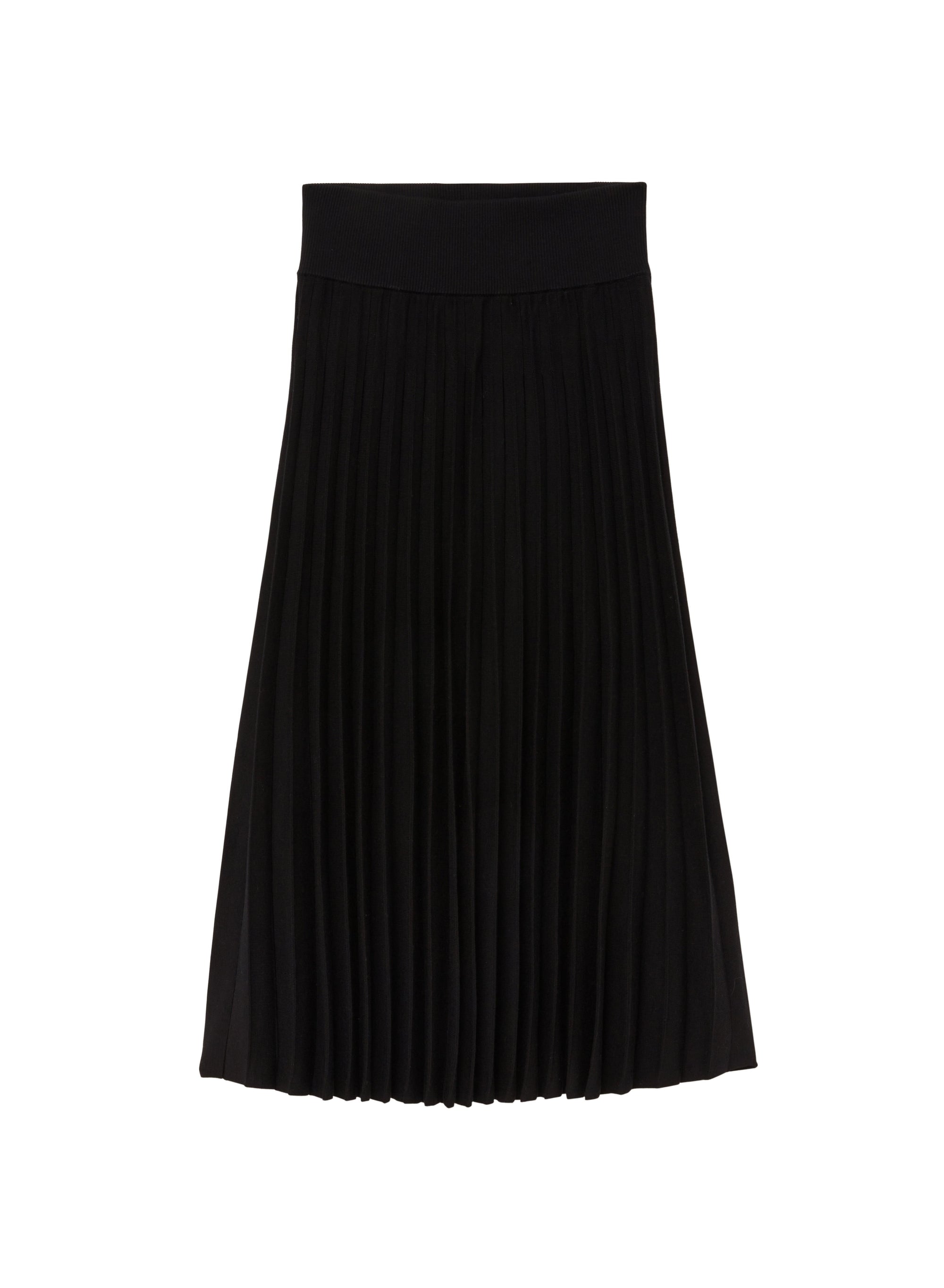 Nero_1QTY // Jupe plissée midi à taille côtelée en soie - Nero