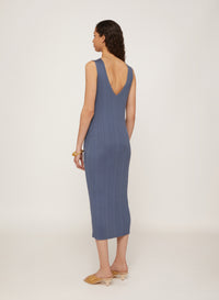 Jeans_1QTY // Robe midi côtelée col V en soie mélangée - Jeans