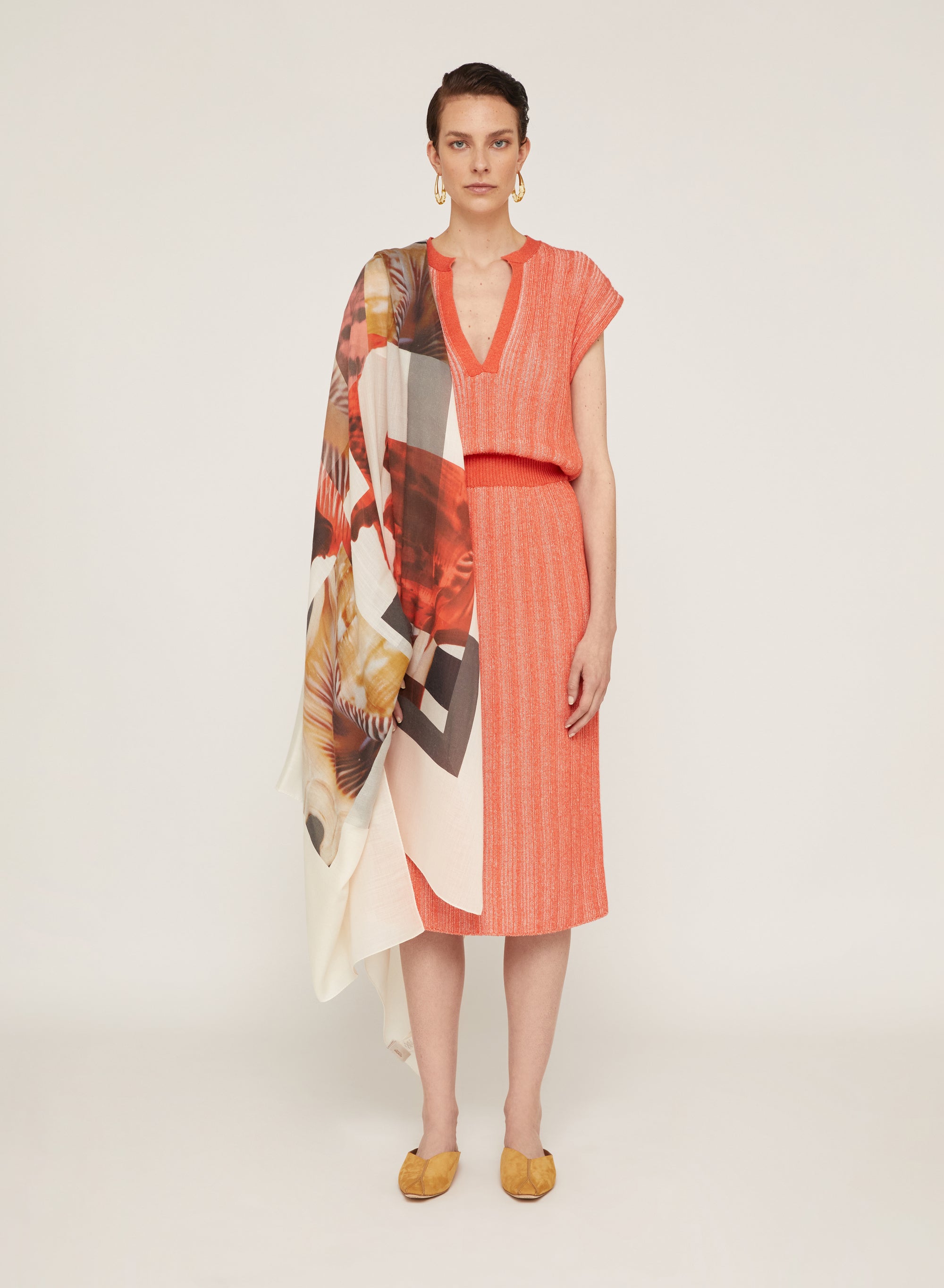 Parrot_2QTY // Robe midi à taille côtelée en laine mélangée - Parrot