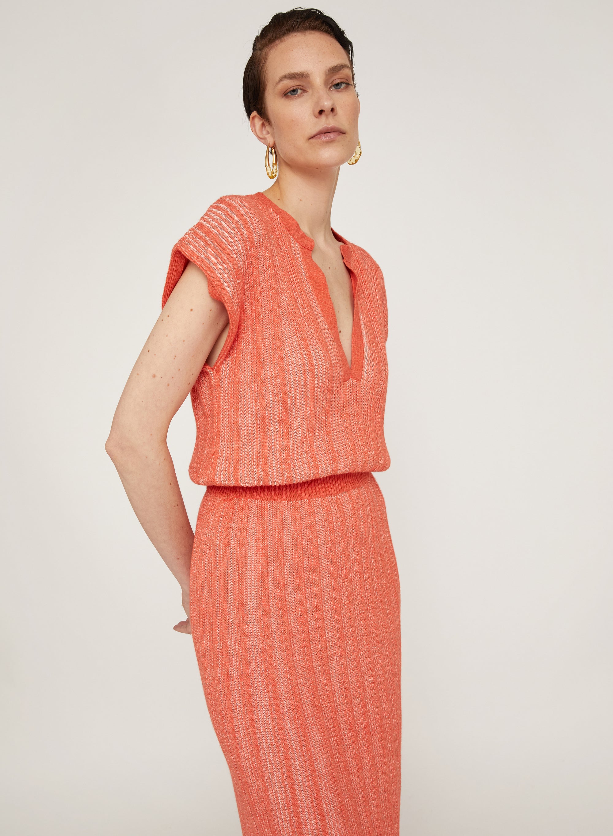 Parrot_2QTY // Robe midi à taille côtelée en laine mélangée - Parrot