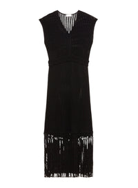 Nero_1QTY // Robe longue à maille ajourée et franges en soie - Nero
