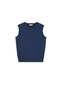 Work Blue_1QTY // Pull sans manches à col rond en laine - Work Blue
