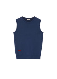 Sleeveless round-neck wool jumper - Work Blue