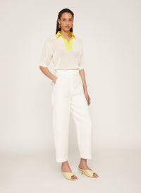 Bianco_3QTY // Pantalon court à coupe ample en lin - Bianco