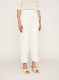 Bianco_3QTY // Pantalon court à coupe ample en lin - Bianco