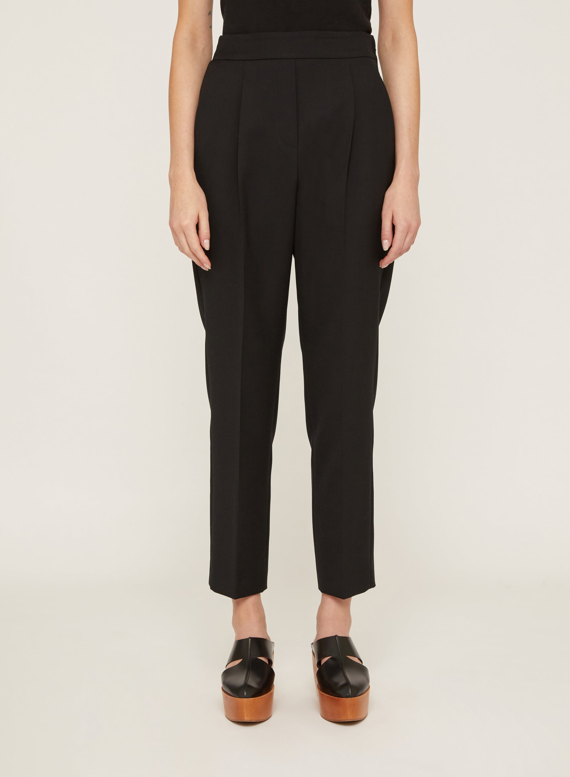 Nero_1QTY // Pantalon à pinces taille haute en laine - Nero