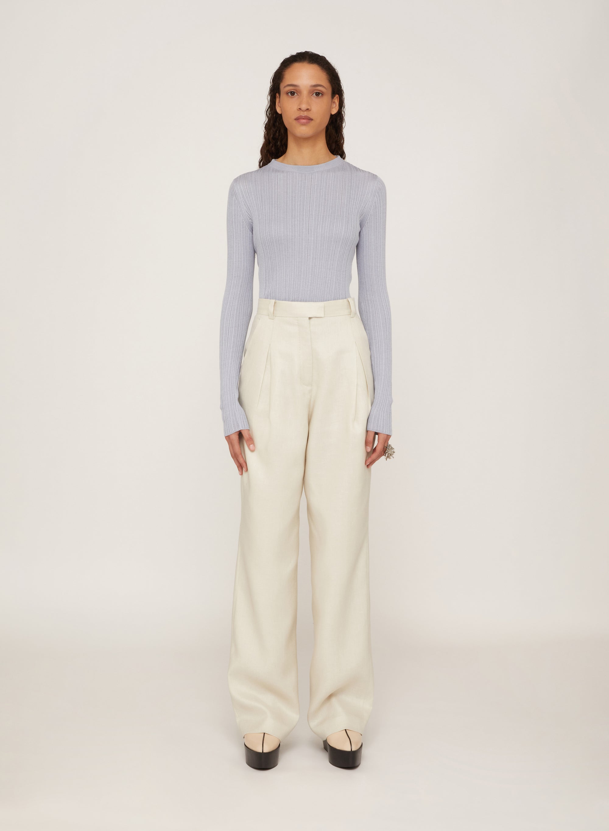 Ice_1QTY // Pantalon taille haute à pinces en lin - Ice