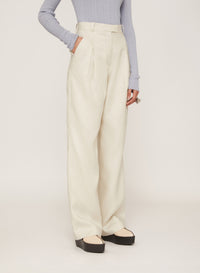 Ice_1QTY // Pantalon taille haute à pinces en lin - Ice