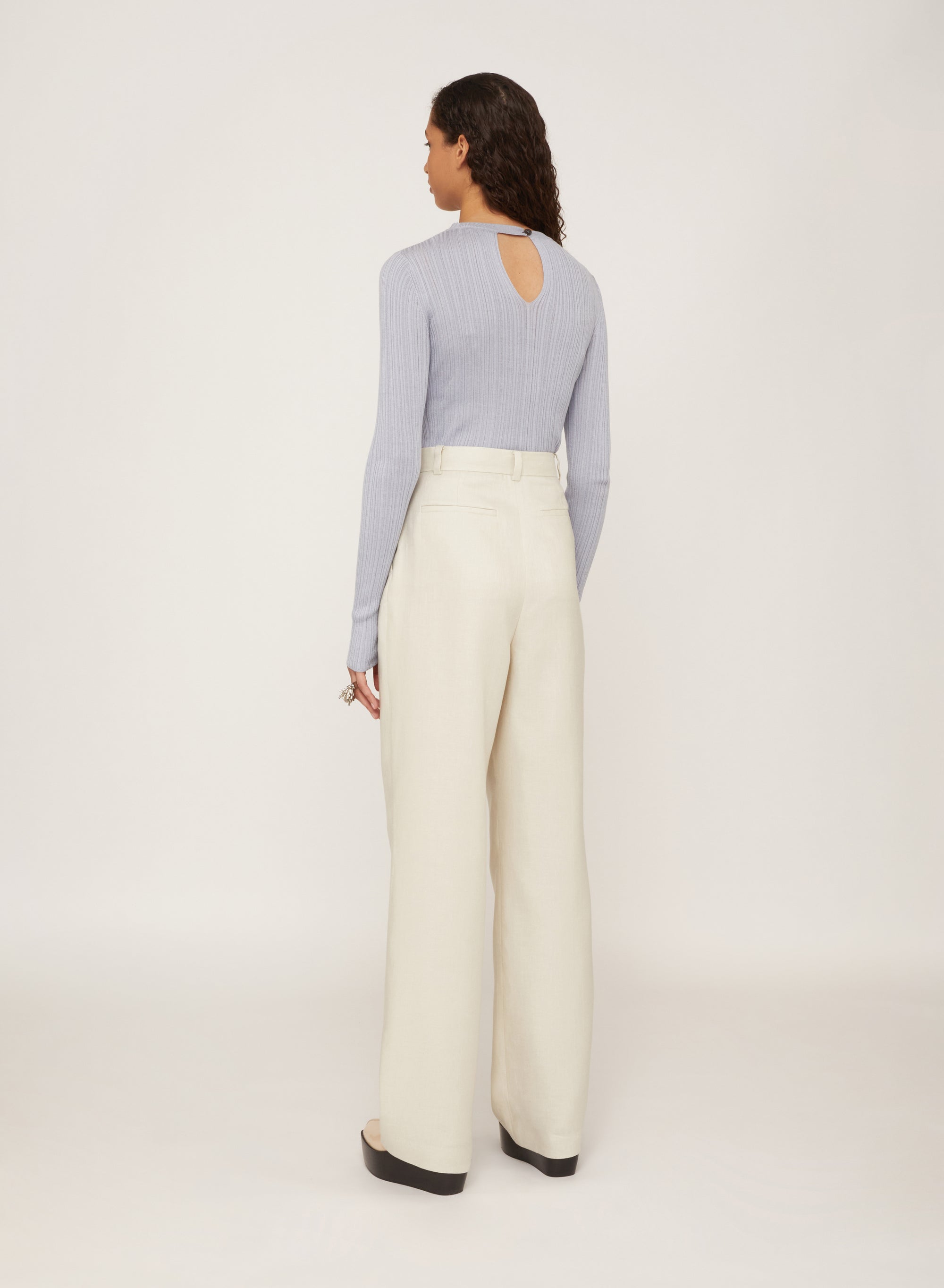 Ice_1QTY // Pantalon taille haute à pinces en lin - Ice