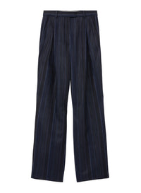 Work Blue_1QTY // Pantalon large à fines rayures en laine - Work Blue