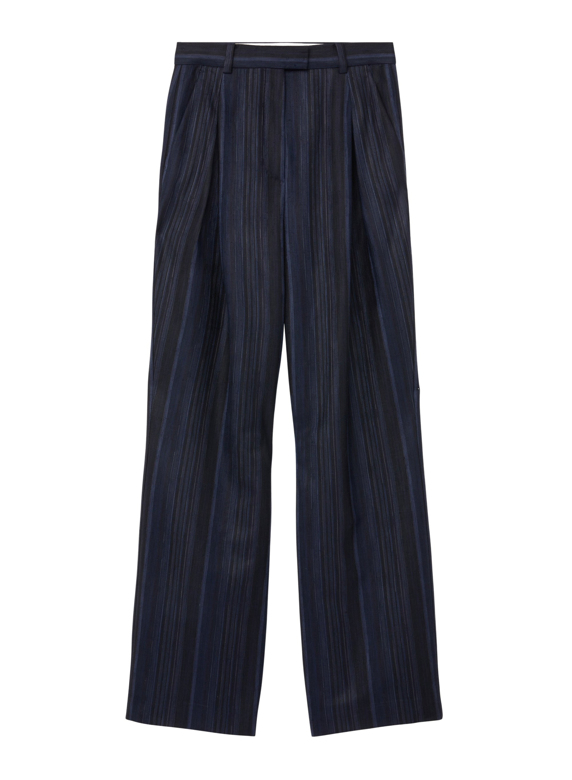 Work Blue_1QTY // Pantalon large à fines rayures en laine - Work Blue