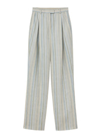 Mint_1QTY // Pantalon large à fines rayures en laine - Mint