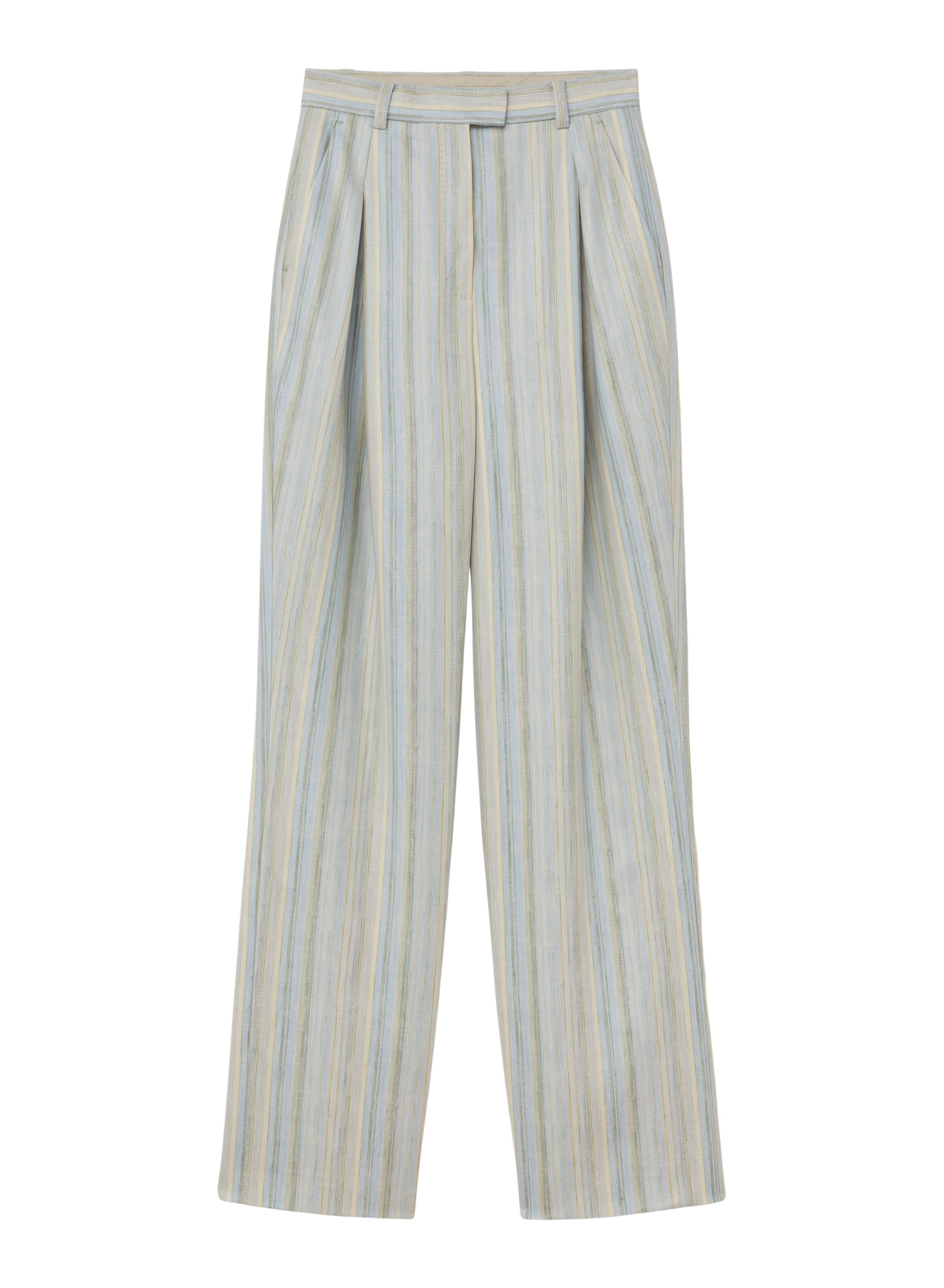 Mint_1QTY // Pantalon large à fines rayures en laine - Mint