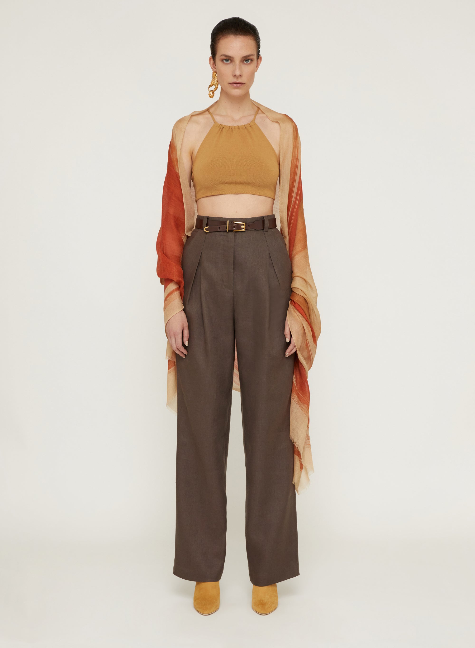 Teak_1QTY // Pantalon ample à pinces en lin - Teak