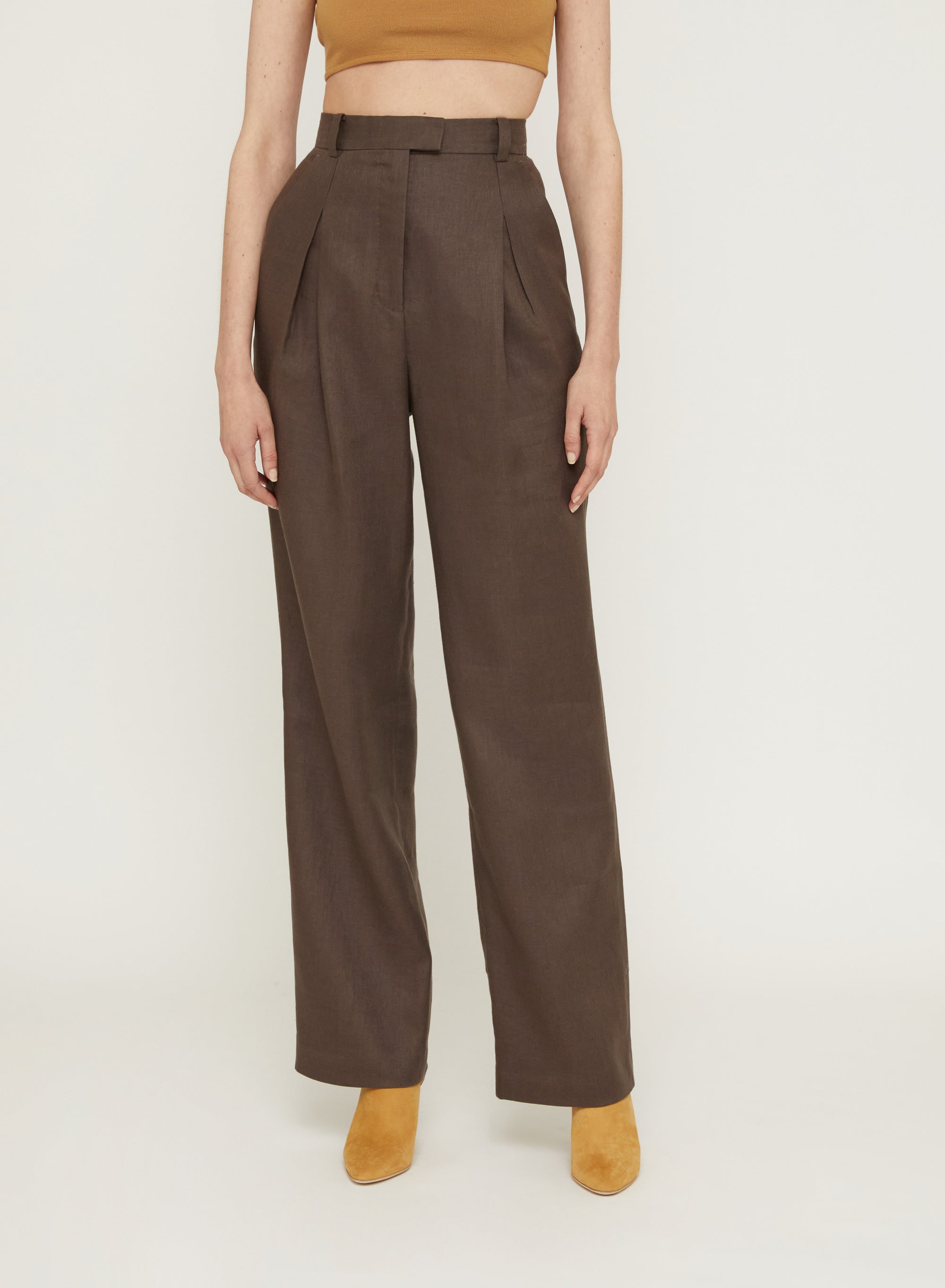 Teak_1QTY // Pantalon ample à pinces en lin - Teak