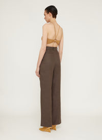 Teak_1QTY // Pantalon ample à pinces en lin - Teak