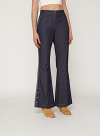 Rinsed_1QTY // Pantalon évasé à détail contrastant - Rinsed