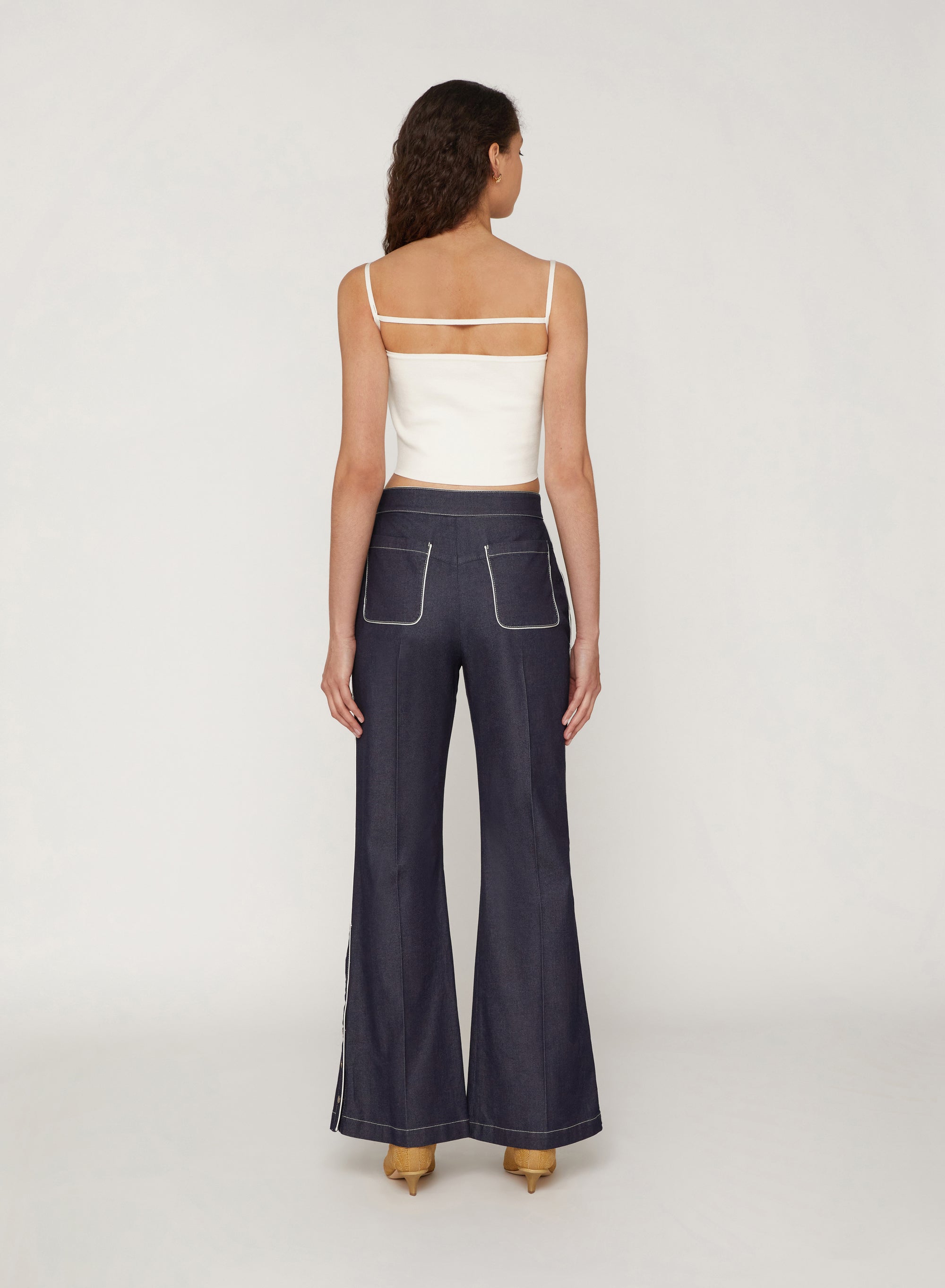 Rinsed_1QTY // Pantalon évasé à détail contrastant - Rinsed