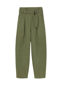 Pleated wide-leg trousers with check pattern - Sage