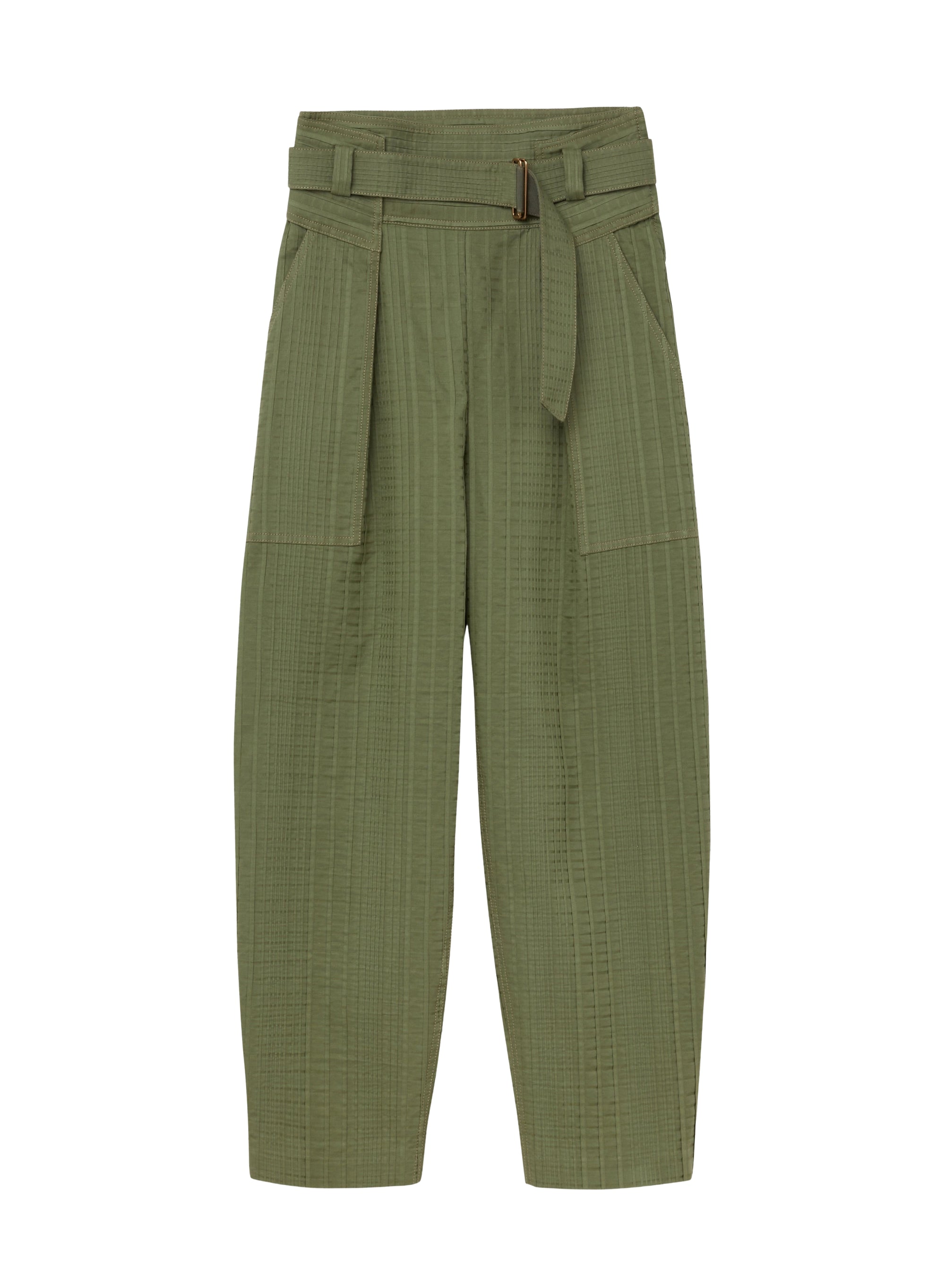 Pleated wide-leg trousers with check pattern - Sage