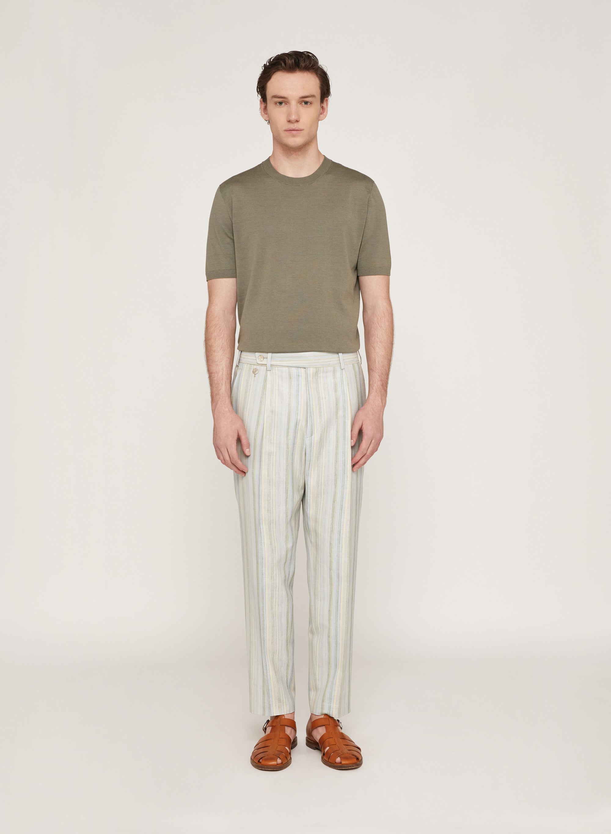 Mint_1QTY // Pantalon rayé à pinces en laine - Mint